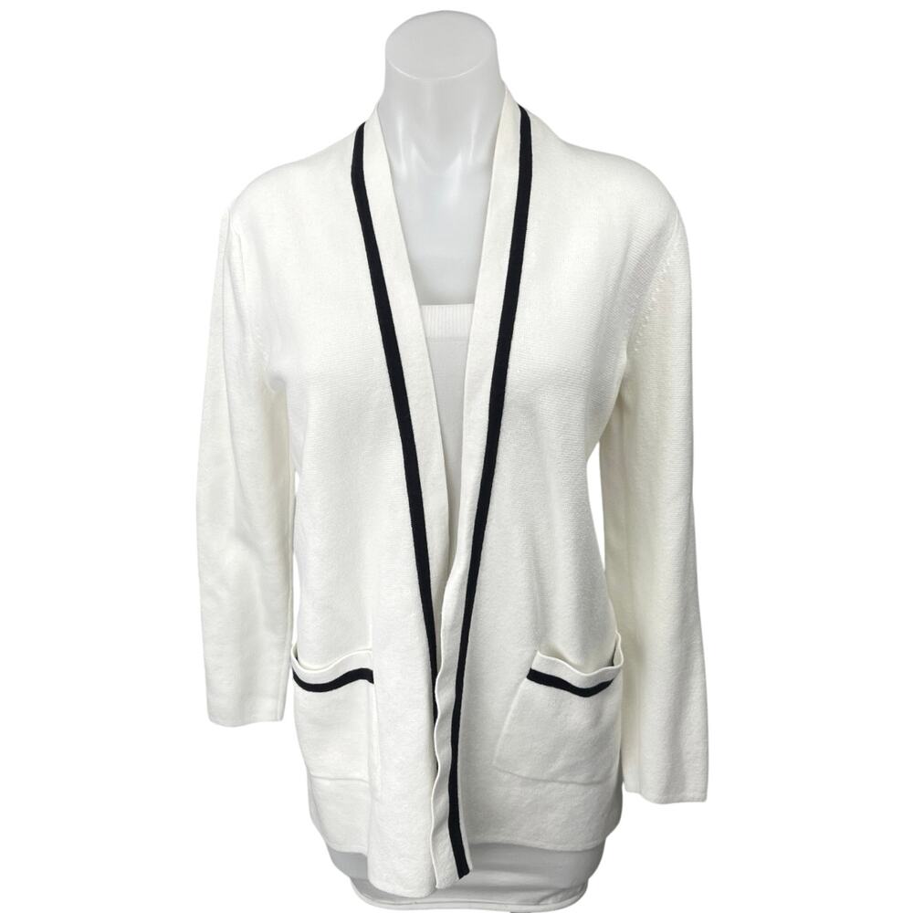 J.Crew Women's White Black Long Sleeve Pocket Open Cardigan Sweater Top Size S